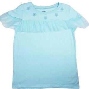 Carters Baby Girl Blue Ruffle T-Shirt With Floral Embellishments 9 Months